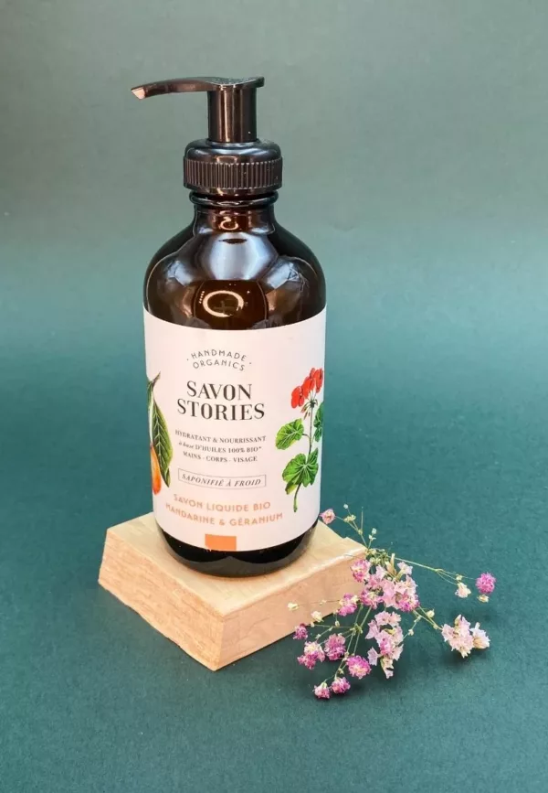 SAVON LIQUIDE BIO - MANDARINE & GÉRANIUM - Savon Stories – Image 2