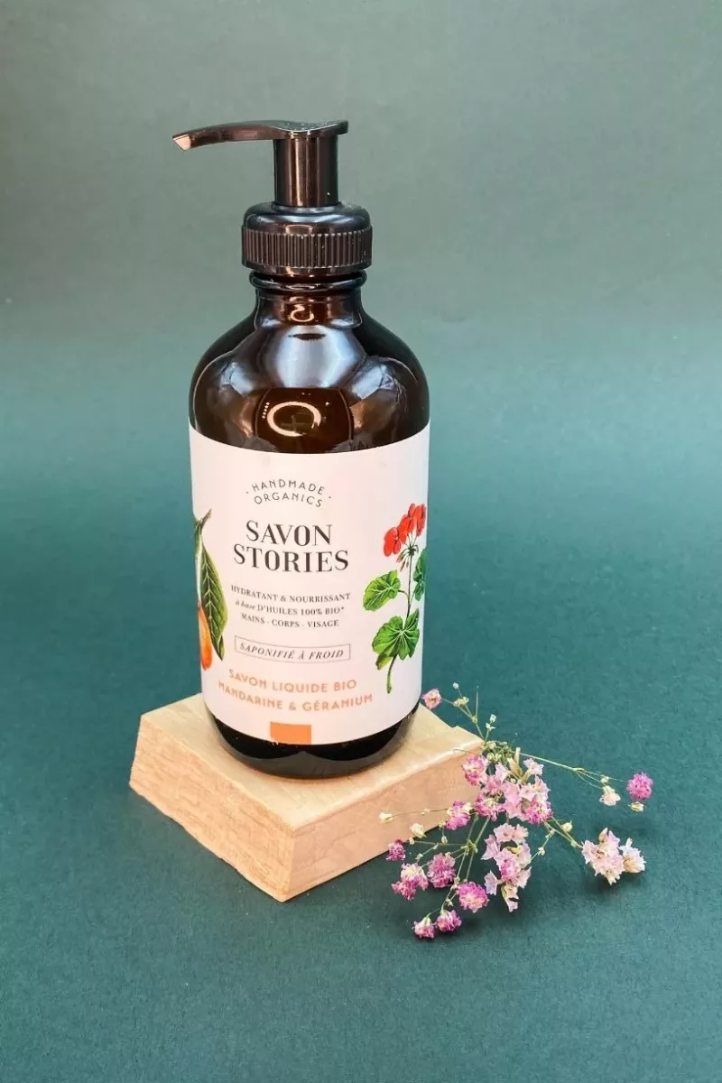 SAVON LIQUIDE BIO - MANDARINE & GÉRANIUM - Savon Stories