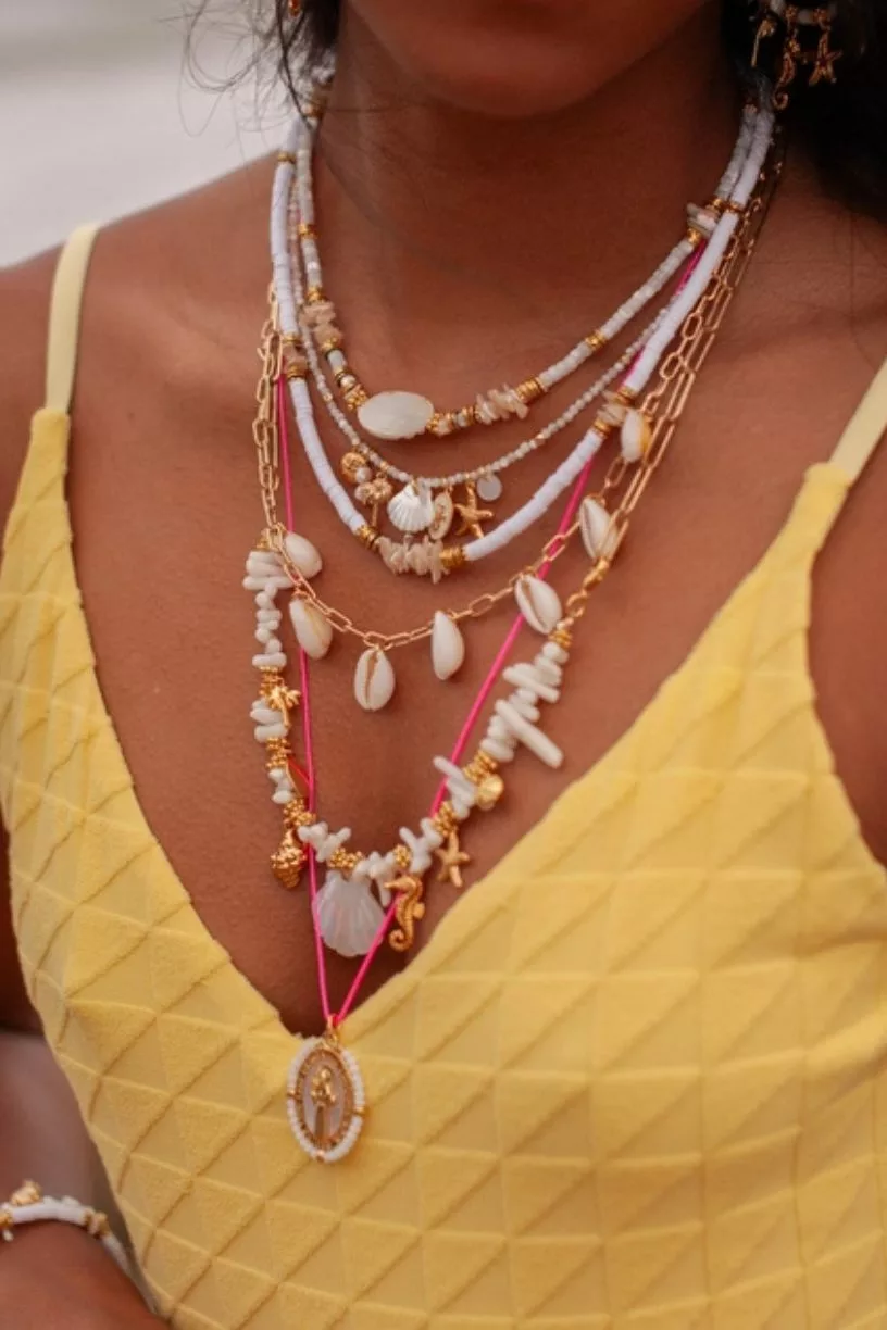 Collier cordon madone perlée - CARLA Bleu 102 - L