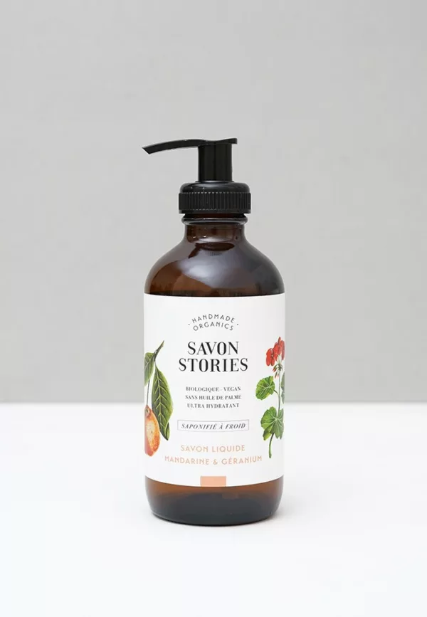 SAVON LIQUIDE BIO - MANDARINE & GÉRANIUM - Savon Stories – Image 1