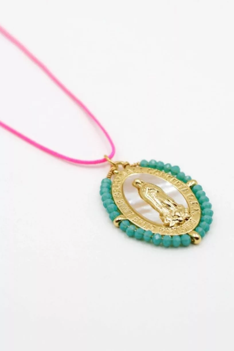 Collier cordon madone perlée - CARLA Bleu 102 - L