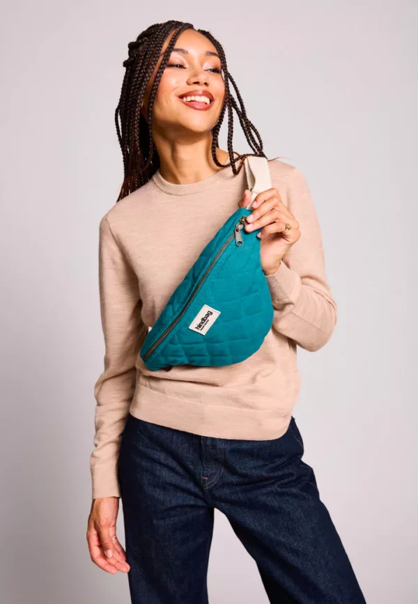 Sac banane matelassé Olivia Bleu paon – Image 1